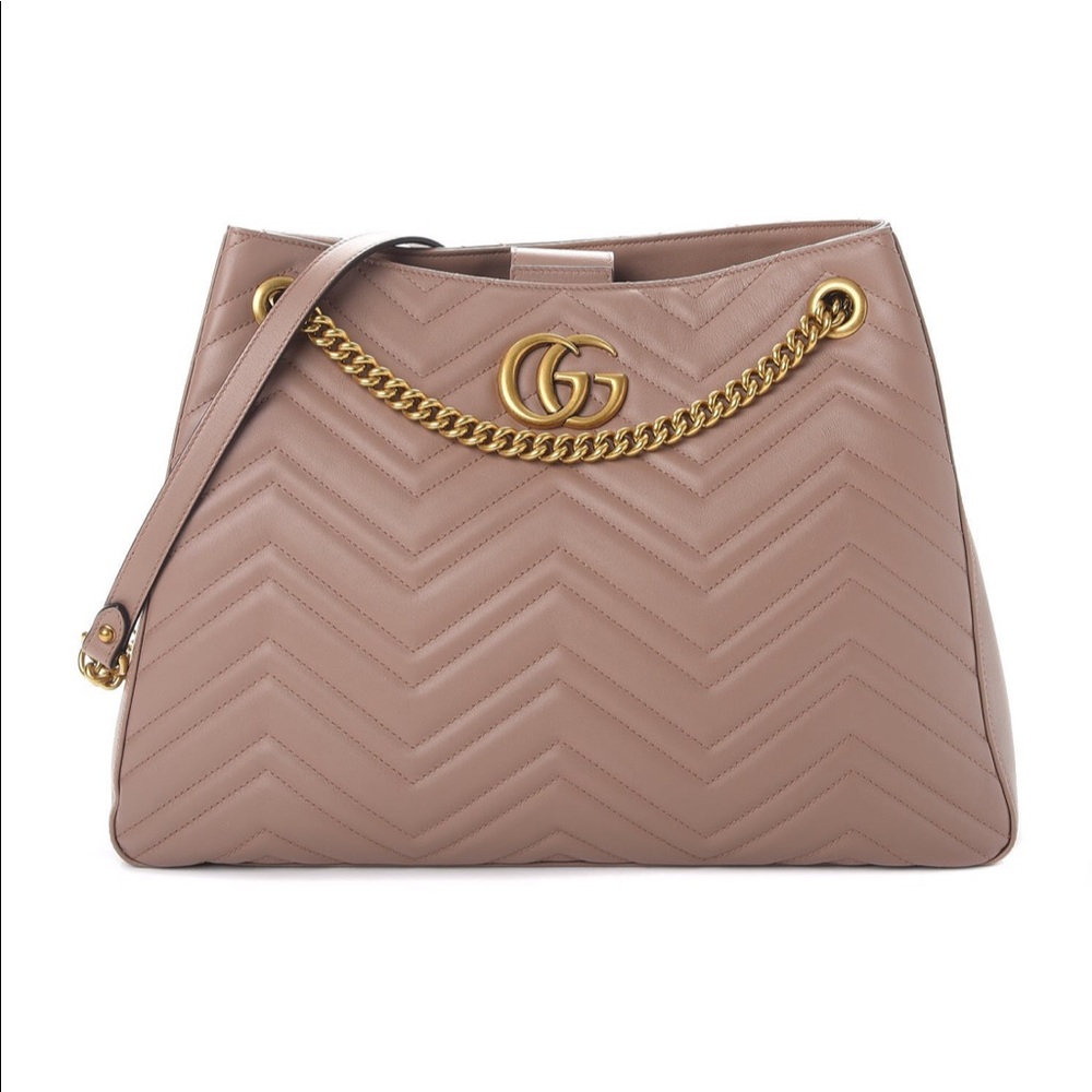 Gucci Matelasse Medium GG Marmont Tote Bag in Nude